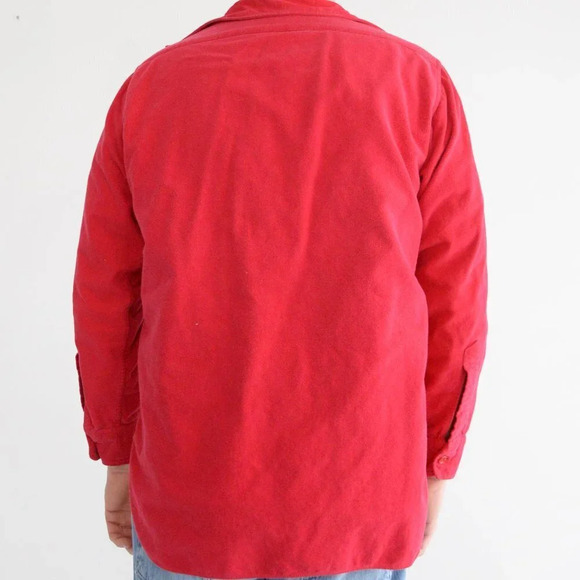 Vintage L.L. Beans Red Thick Cotton Fleece Outdoor Button Up Shirt Size 15 1/2 - Picture 3 of 12